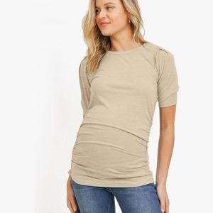 Hello Miz - Ribbed puffed sleeve Pregnancy Maternity t shirt top